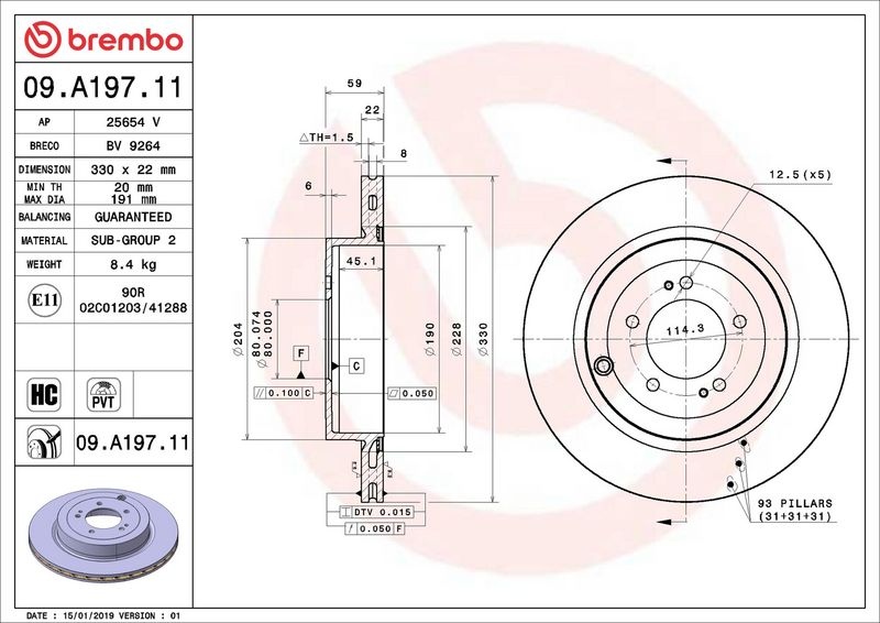 BREMBO Brake disc internally vented 09.A197.11 Brake rotor,Brake discs MITSUBISHI,Lancer VIII Limousine (CY_A, CZ_A)