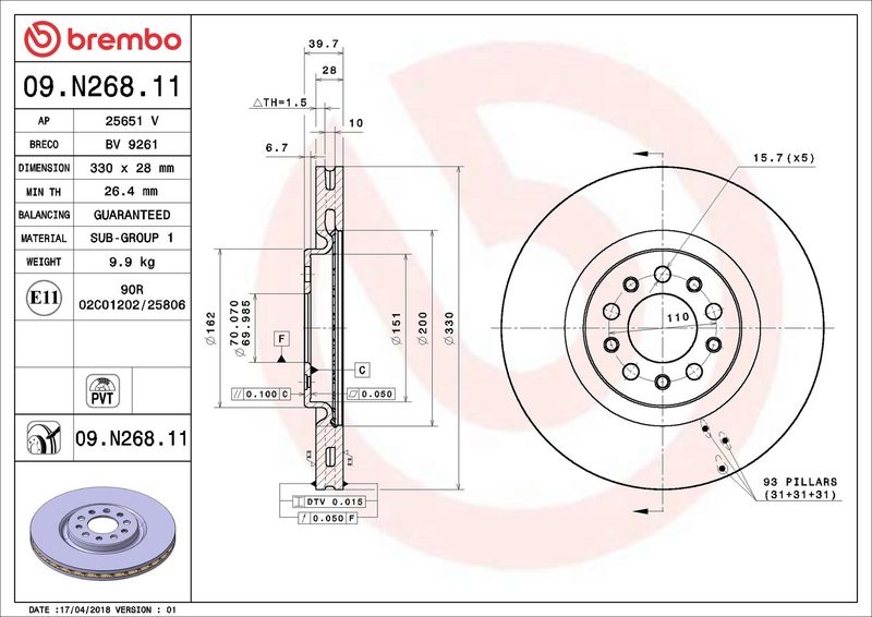 BREMBO Brake disc JEEP,CHRYSLER 09.N268.11 4779884AA,4779884AB,4779884AC Brake rotor,Brake discs,Brake rotors 4779884AA,4779884AB,4779884AC,53353817