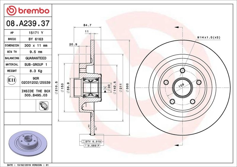 BREMBO Brake disc RENAULT 08.A239.37 402021651R,432025945R,432029079R Brake rotor,Brake discs,Brake rotors 8200002874,8200244108,8200649353