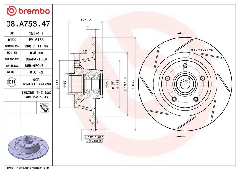 BREMBO Brake disc PRIME LINE - With Bearing Kit solid 08.A753.47 Brake rotor,Brake discs RENAULT,MEGANE III Coupe (DZ0/1_)