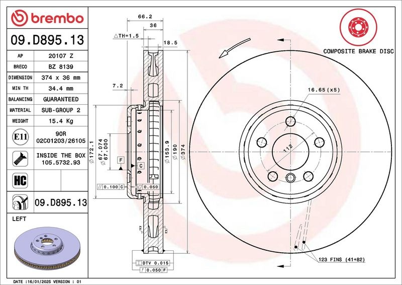 BREMBO Brake disc PRIME LINE - Composite two-part brake disc 09.D895.13 Brake rotor,Brake discs BMW,5 Touring (G31),5 Limousine (G30, F90)