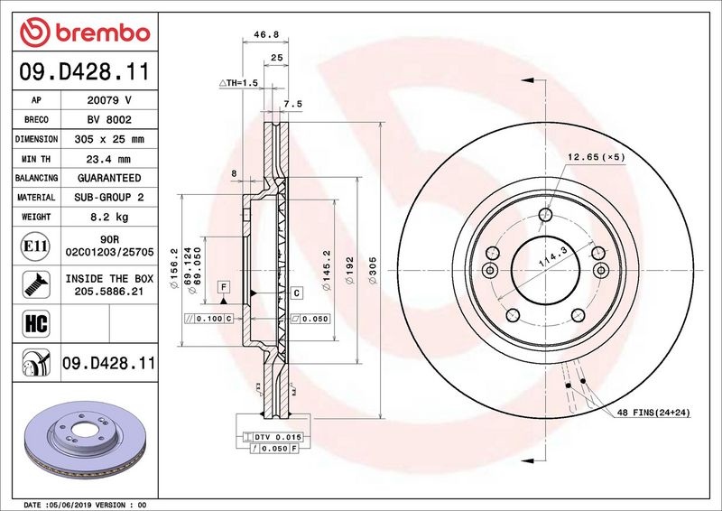 BREMBO Brake disc HYUNDAI,KIA 09.D428.11 51712C1000,51712D7000,51712J9100 Brake rotor,Brake discs,Brake rotors 51712C1000,51712C1000,51712C2000
