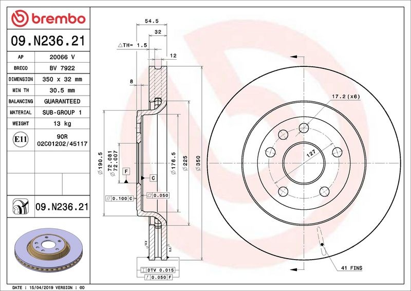 BREMBO Brake disc JEEP,DODGE 09.N236.21 00K68240048AA,2AMV5012AD,68035012AB Brake rotor,Brake discs,Brake rotors 00K04755569AA,00K68035012AE,4755569AA