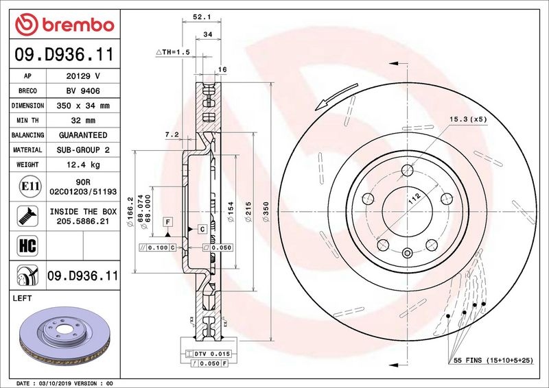 BREMBO Brake disc PORSCHE 09.D936.11 95B615301,95B615301F,95B615301H Brake rotor,Brake discs,Brake rotors 95B615301T