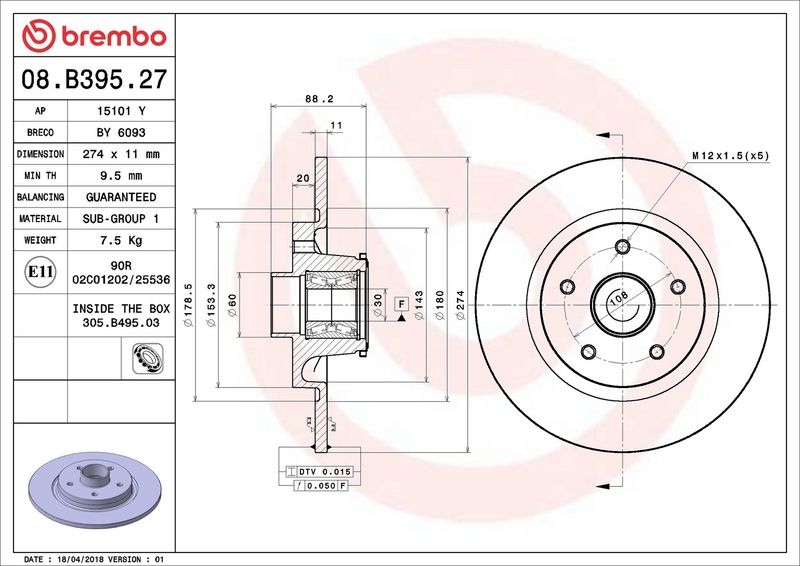 BREMBO Brake disc MERCEDES-BENZ,RENAULT 08.B395.27 4154200102,4154200302,4154203300 Brake rotor,Brake discs,Brake rotors 4154204300,4154210100