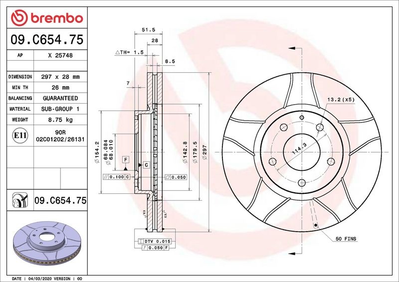 BREMBO Brake disc MAX LINE slotted 09.C654.75 Brake rotor,Brake discs MAZDA,CX-5 (KE, GH),6 Kombi (GJ, GL),6 Limousine (GJ, GL),6 Kasten / Kombi (GJ)