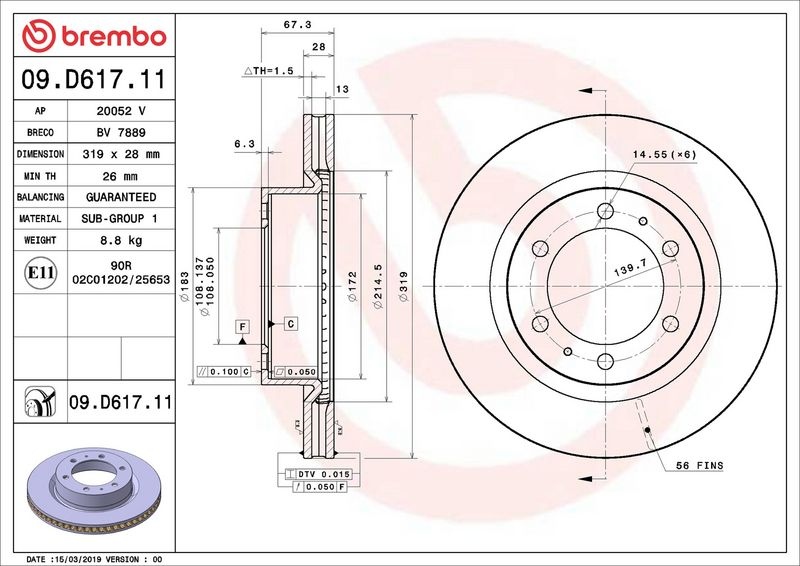 BREMBO Brake disc TOYOTA 09.D617.11 435120K090,435120K100,435120K101 Brake rotor,Brake discs,Brake rotors 435120K140