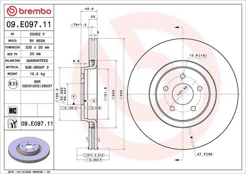 BREMBO Brake disc FORD 09.E097.11 2024595,2230347,2431083 Brake rotor,Brake discs,Brake rotors 5267604,EJ7C1125AB,EJ7C1125AC,EJ7C1125AD