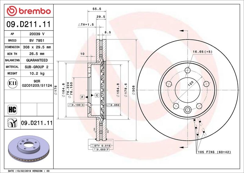 BREMBO Brake disc VW 09.D211.11 7E0615301D,7H0615301D,JZW615301E Brake rotor,Brake discs,Brake rotors