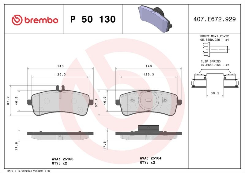 BREMBO Brake pad set MERCEDES-BENZ P 50 130 0004203204,0004203700,0004204704 0004205802,0064206920,0064209020,0084200720,A0004203204,A0004203700