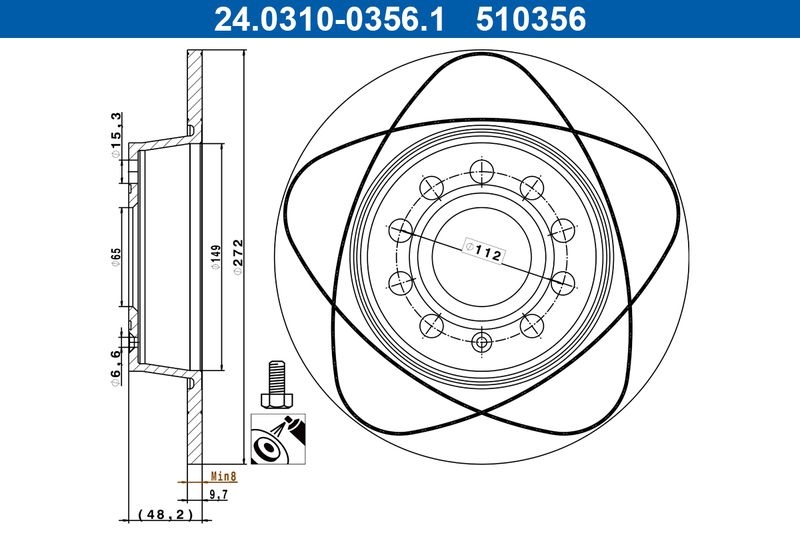 ATE Brake disc VW,AUDI,SKODA 24.0310-0356.1 1K0615601AA,5Q0615601D,1K0615601AA Brake rotor,Brake discs,Brake rotors 5Q0615601D,1K0615601AA,5Q0615601D