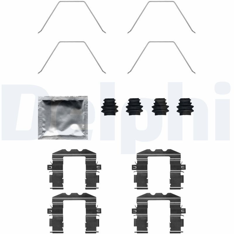DELPHI Accessory Kit, disc brake pads LX0705  HYUNDAI,KIA,VOLVO,Tucson (TL, TLE),Kona (OS),TUCSON Kasten/SUV (TLE),KONA Kasten/SUV (OS, OSE, OSI)