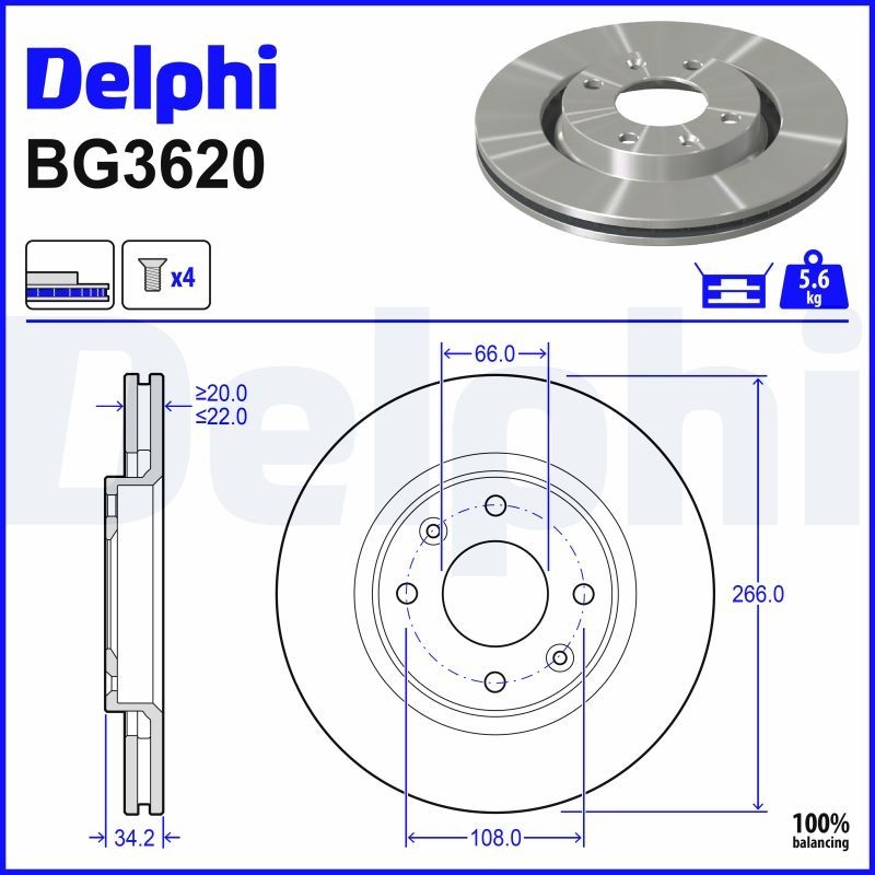 DELPHI Brake disc OPEL,PEUGEOT,CITROËN BG3620 1613191380,1618890480,1626264080 Brake rotor,Brake discs,Brake rotors 1629058880,1647868480,4246W1