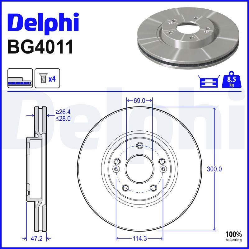 DELPHI Brake disc Vented BG4011 Brake rotor,Brake discs HYUNDAI,KIA,ix35 (LM, EL, ELH),Tucson (TL, TLE),i40 CW (VF),TUCSON (JM),i40 (VF),SONATA V (NF)