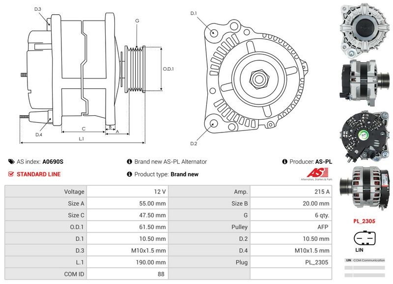 As-Pl Dynamo Generator Volvo A0690s Små