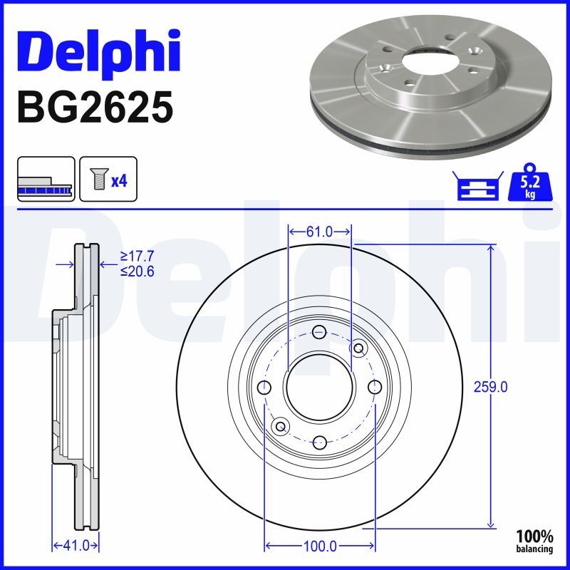 DELPHI Brake disc RENAULT,NISSAN,DACIA BG2625 402062984R,6001548578,7701204304 Brake rotor,Brake discs,Brake rotors 7701205653,7701206339,8201464598