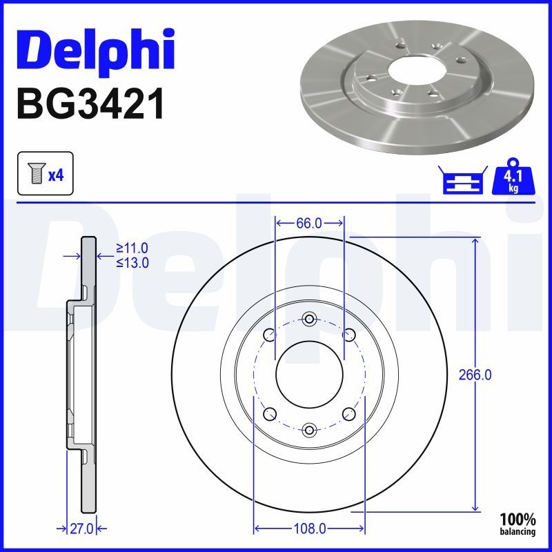 DELPHI Brake disc PEUGEOT,CITROËN BG3421 1608691680,1613191280,1618890380 Brake rotor,Brake discs,Brake rotors 4246R2,4246R4,424982,E169020,1608691680