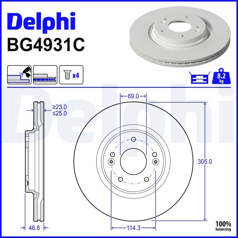 DELPHI Brake disc Vented BG4931C Brake rotor,Brake discs HYUNDAI,KIA,ix35 (LM, EL, ELH),Tucson (TL, TLE),Kona (OS),i30 Schrägheck (PDE, PD, PDEN)