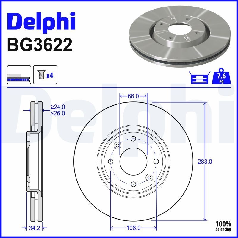 DELPHI Brake disc OPEL,PEUGEOT,CITROËN BG3622 1606401480,1613703980,1618862780 Brake rotor,Brake discs,Brake rotors 4246W2,4246W8,424917,424918,424984