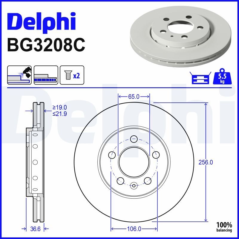DELPHI Brake disc VW,AUDI,SKODA BG3208C 1J0615301D,1J0615301L,1JO615301D Brake rotor,Brake discs,Brake rotors 6R0615301,6R0615301C,8Z0615301B