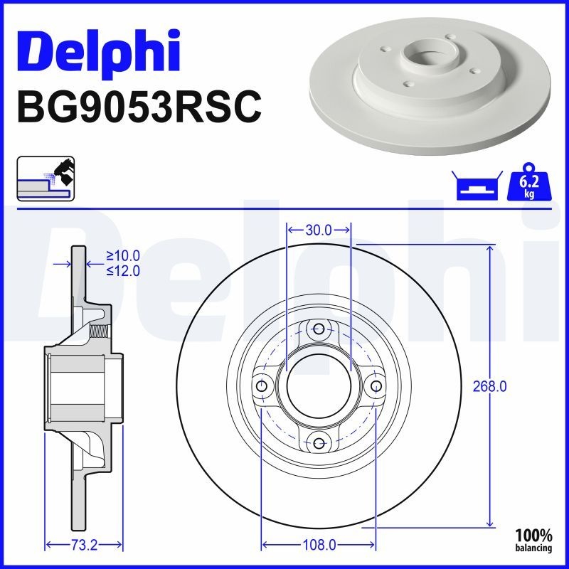 DELPHI Brake disc PEUGEOT,CITROËN,DS BG9053RSC 1611840880,1619238880,424945 Brake rotor,Brake discs,Brake rotors 424946,1611840880,1619238880,424945