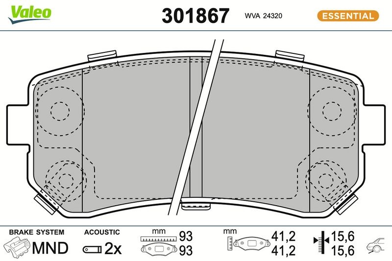 VALEO Brake pad set HYUNDAI,KIA 301867 583021YA30,583022SA35,583022YA30 583022YA31,58302B2A50,58302C1A15,58302J9A00,58302J9A50,58302J9A70,58302M0A00
