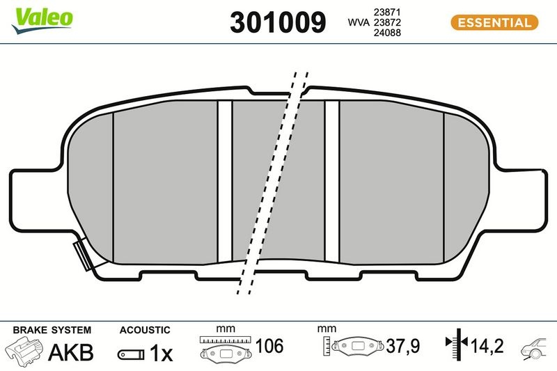 VALEO Brake pad set RENAULT,NISSAN,INFINITI 301009 44060AM485,44060EG00K,44060EG085 D4060045VA,D4060EG50C,D4M60EG50C,440608H385,44060AM485,44060EG00K