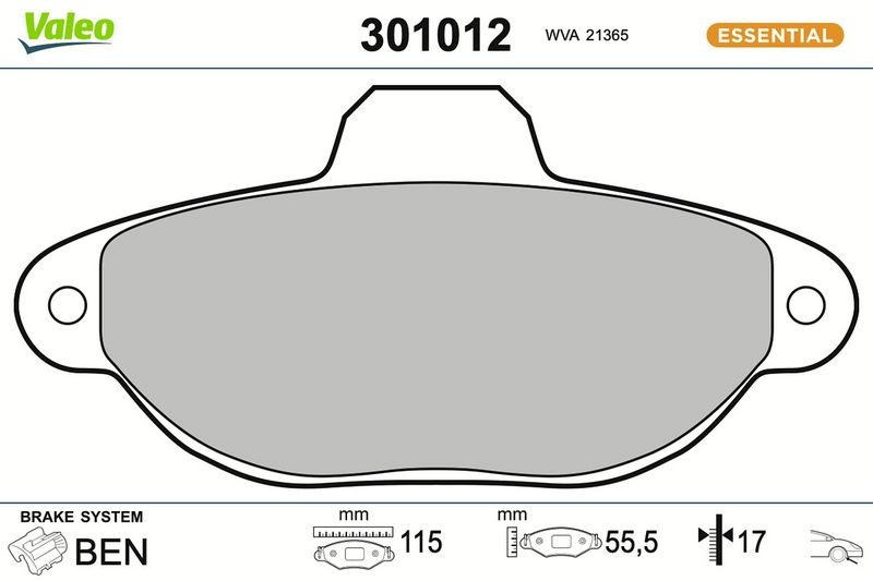 VALEO Brake pad set FIAT,LANCIA 301012 5892737,6001073134,71769056 71770985,71772530,77362185,77362245,77362267,77362345,77362479,77364636,77365191