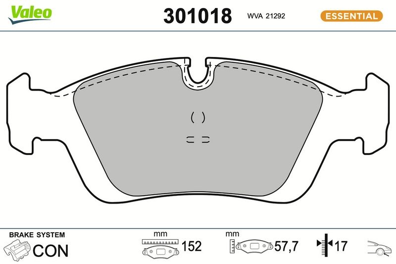 VALEO Brake pad set BMW 301018 1160356,1160357,1160532 1161437,1161438,1161445,1161446,1163850,1164498,1164500,1164737,1165555,1165556,1165557,6752482