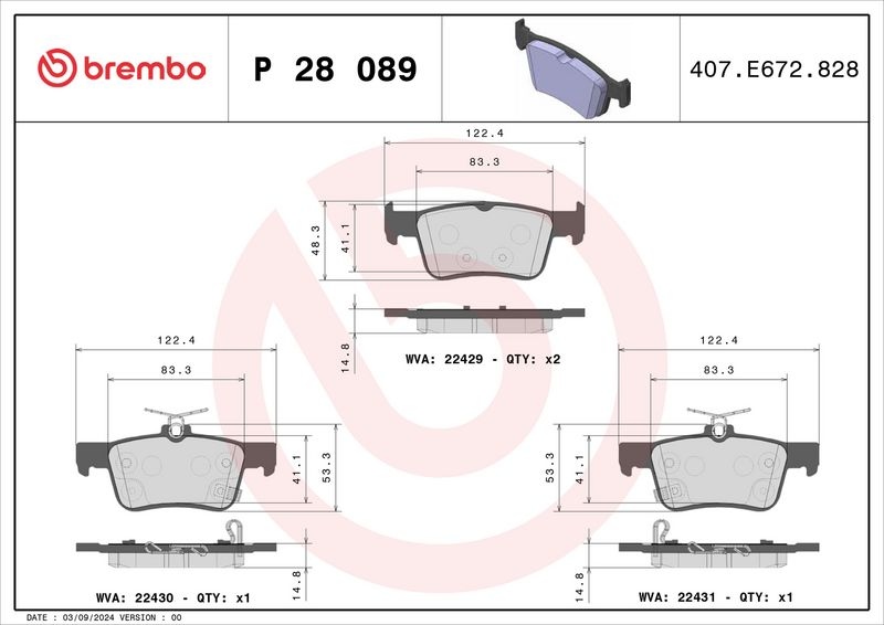 BREMBO Brake pad set PRIME LINE with acoustic wear warning P 28 089 Brake pads,Brake pad set, disc brake HONDA,HAVAL,CIVIC X Schrägheck (FC_, FK)