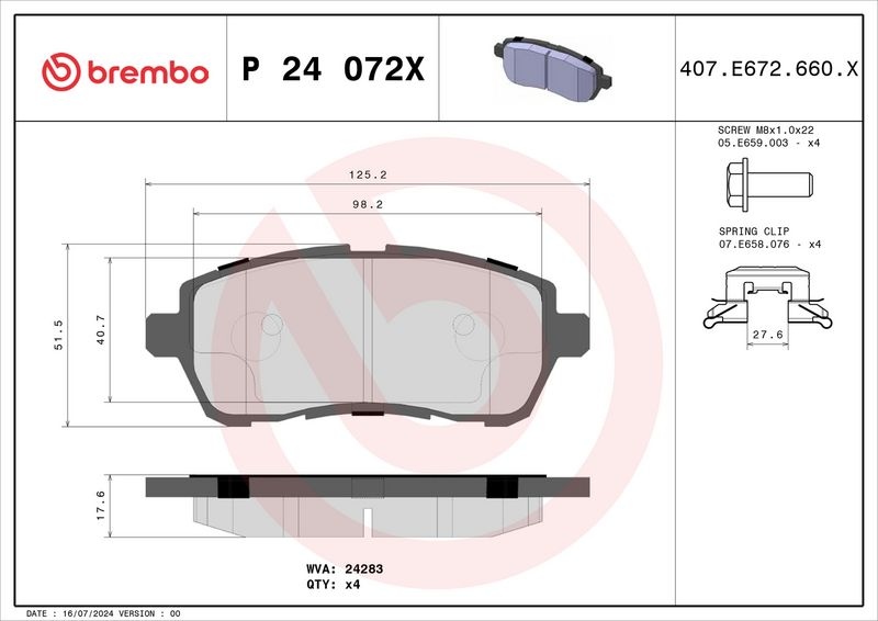 BREMBO Brake pad set FORD,MAZDA P 24 072X 04465B1310,04491B1030,04491B1031 04491B1032,ADM54295,1550219,1676630,1719275,1749322,1788734,1848518,1855307