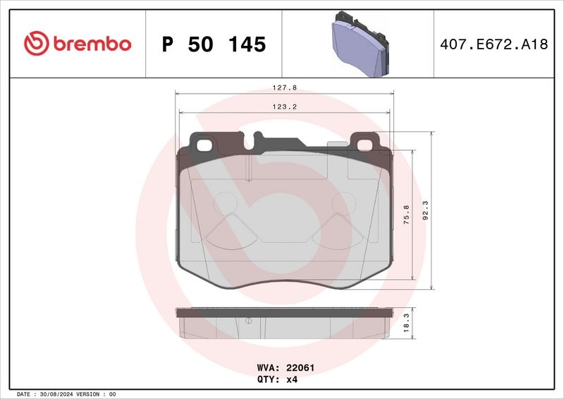 BREMBO Brake pad set MERCEDES-BENZ P 50 145 0004207402,0004208000,000420800064 0004208100,000420810064,0004208600,A0004207402,A0004208000,A0004208100