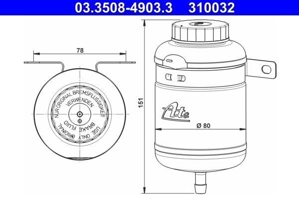 ATE Expansion Tank, brake fluid  03.3508-4903.3 XK186580,0004315302,A0004315302  4737154