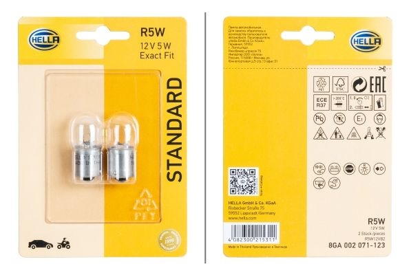 Glühlampe HELLA R5W Standard 12V, 5W, 2 Stück