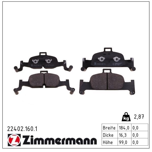 ZIMMERMANN Brake pad set prepared for wear indicator 22402.160.1 Brake pads,Brake pad set, disc brake AUDI,A4 B9 Avant (8W5, 8WD),A5 Sportback (F5A)