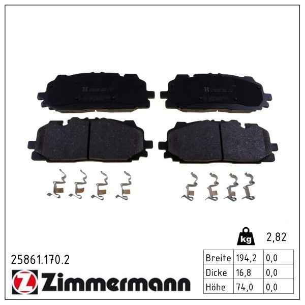 ZIMMERMANN Brake pad set VW,AUDI,CUPRA 25861.170.2 4K0698151,4K0698151AA,4K0698151C 4K0698151P,4K0698151S,4KE698151F,4KE698151H,4KE698151J,4M0698151AA