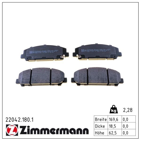 Zimmermann Bromsbelaggssats Skivbroms 220421801 Infiniti 220421801 Storlek 2