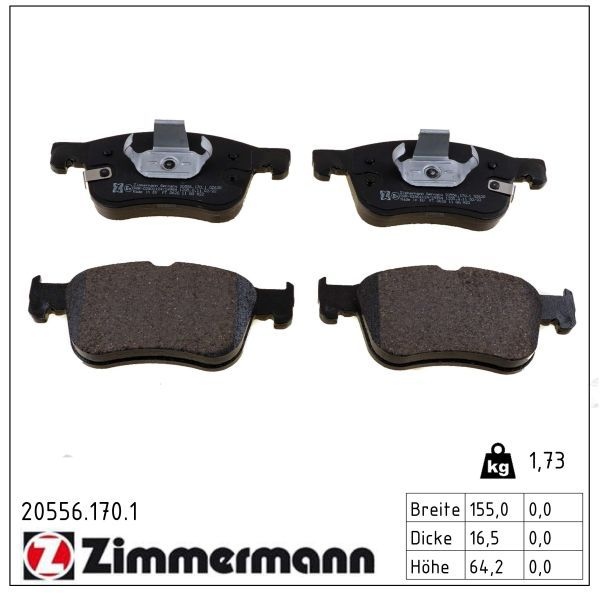 ZIMMERMANN Brake pad set FORD 20556.170.1 2209149,2210416,2314163 2454601,2530140,KTJX612001ACB,KTJX612K021AEA,KTJX612K021AEB,KTJX612K021AED