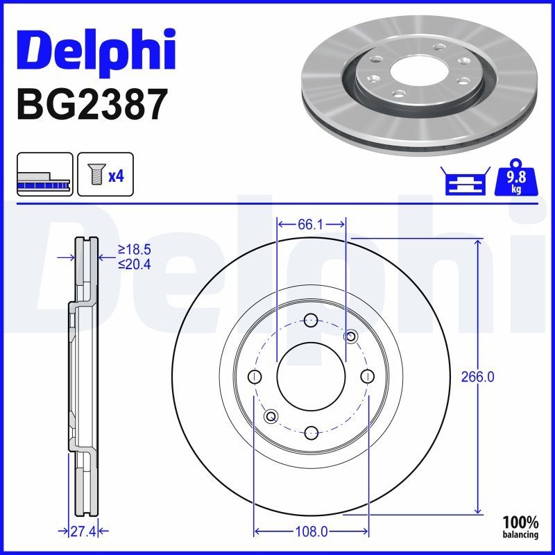 DELPHI Brake disc PEUGEOT,CITROËN BG2387 1618859780,169002,424697 Brake rotor,Brake discs,Brake rotors 4246B1,4246R3,4246R5,4246W5,4246W6,4249F0