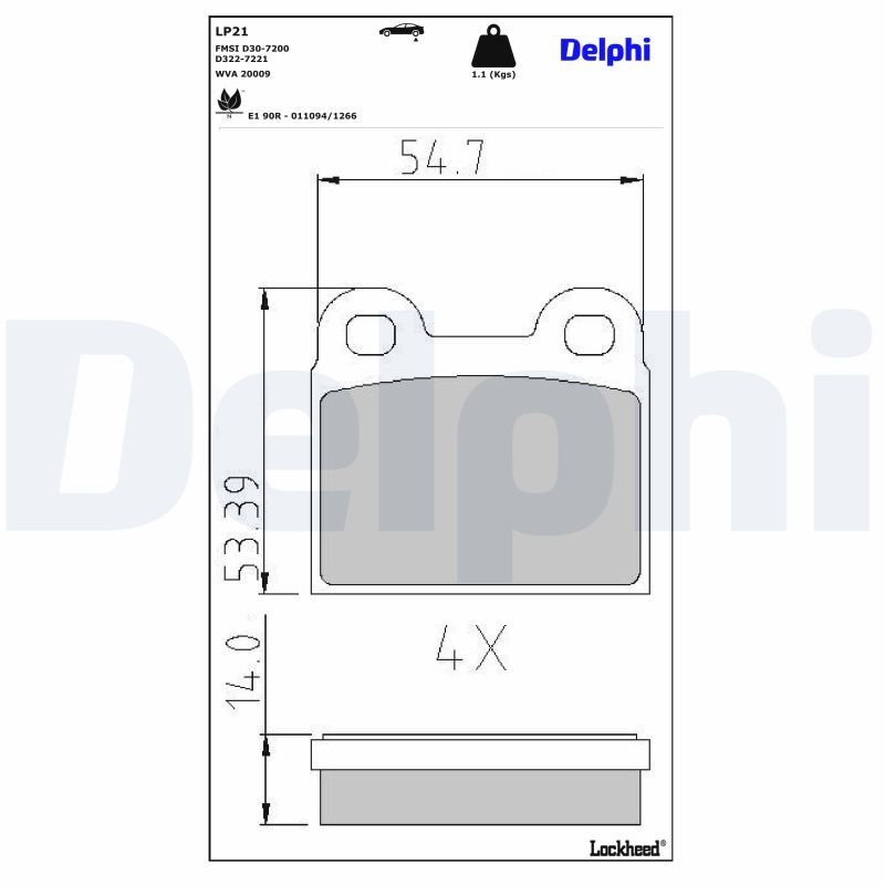 DELPHI Brake pad set VW,OPEL,BMW LP21 0060712608,0060714402,0060714404 10514260030025,10514260040225,105262600300,10526260030025,10526260030030,GBP575
