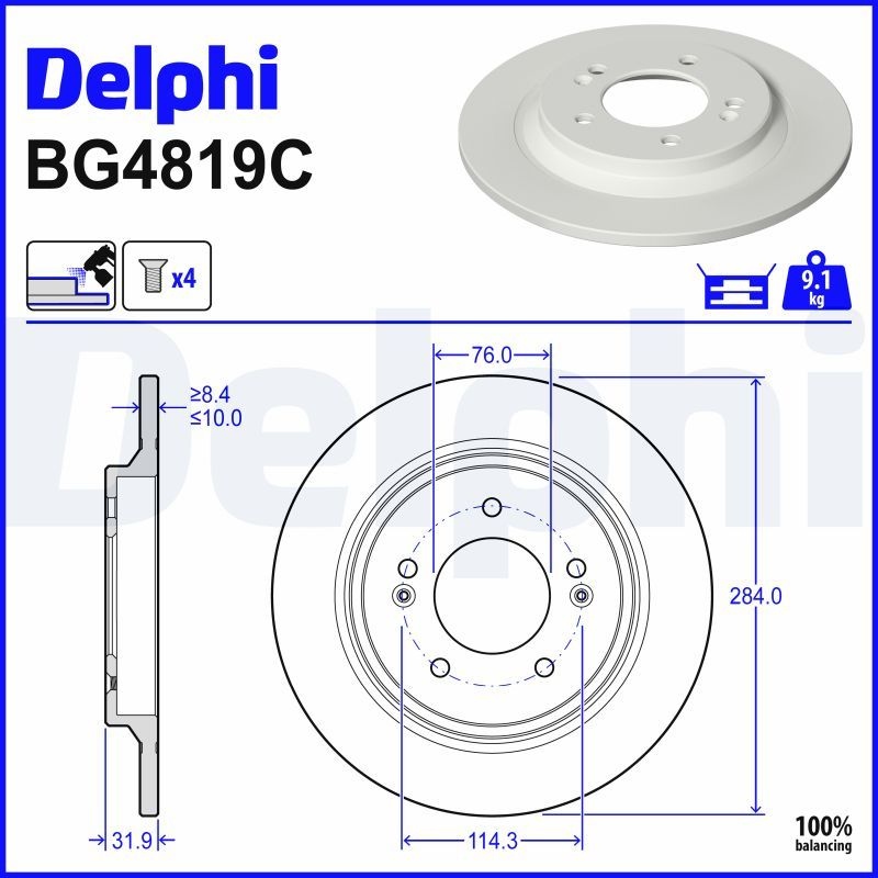 DELPHI Brake disc HYUNDAI,KIA BG4819C 584113V500,58411J9500,S584113V500 Brake rotor,Brake discs,Brake rotors 58411O1700,584113Q000,584113R700