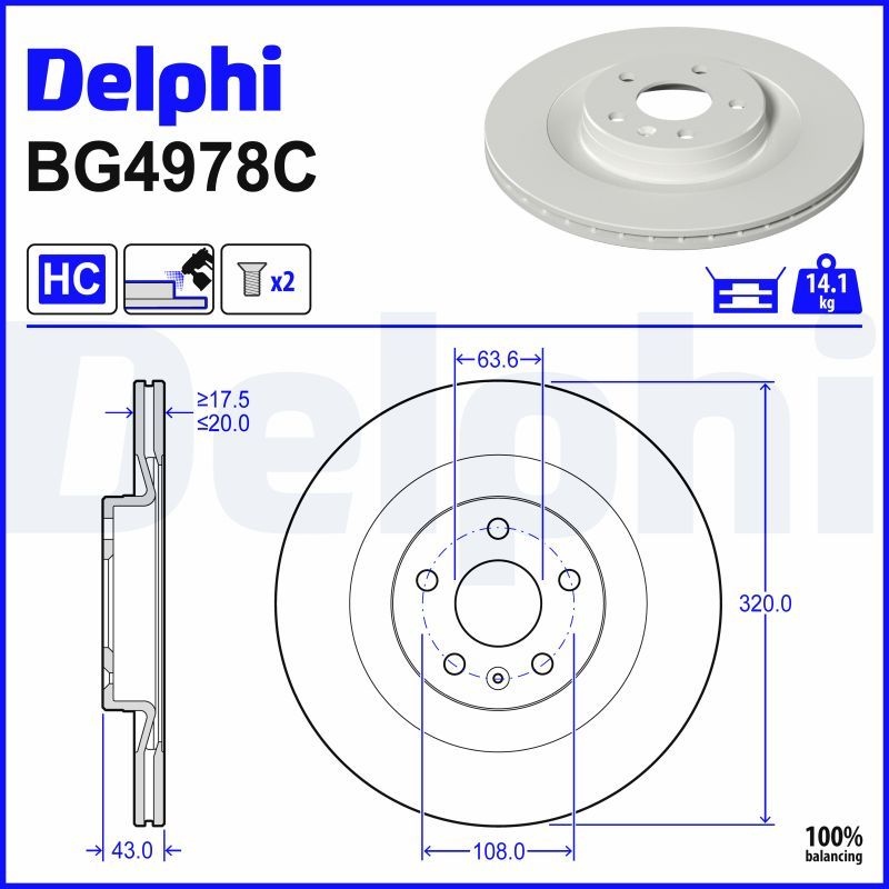 DELPHI Brake disc Vented BG4978C Brake rotor,Brake discs VOLVO,POLESTAR,XC60 II (246),XC90 II (256),V90 II Kombi (235, 236),V60 II (225, 227)