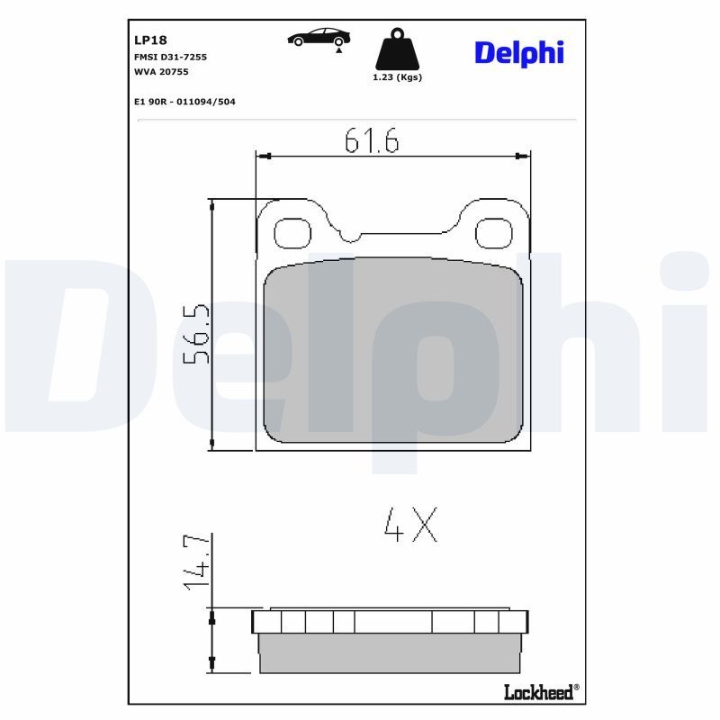 DELPHI Brake pad set VW,AUDI,MERCEDES-BENZ LP18 0060711959,0060727286,0060729251 105062203901,10506220530025,1051422052,10514220520325,10514220520330