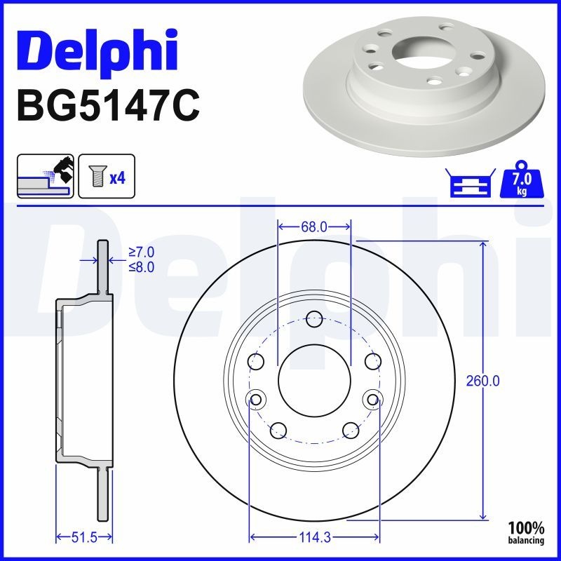 DELPHI Brake disc solid BG5147C Brake rotor,Brake discs RENAULT,Megane IV Grandtour (K9A/M/N_),Megane IV Schrägheck (B9A/M/N_),Captur II