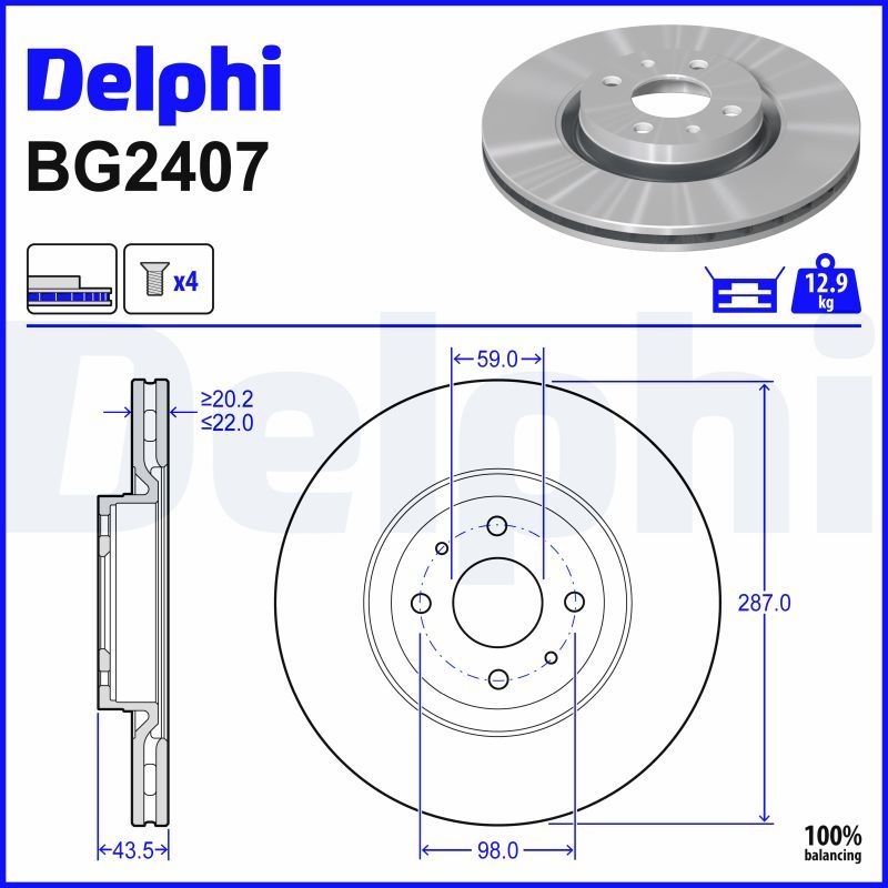 DELPHI Brake disc FIAT,NISSAN,ALFA ROMEO BG2407 0060812422,46403088,46403959 Brake rotor,Brake discs,Brake rotors 46445004,46445892,46448168,46455804