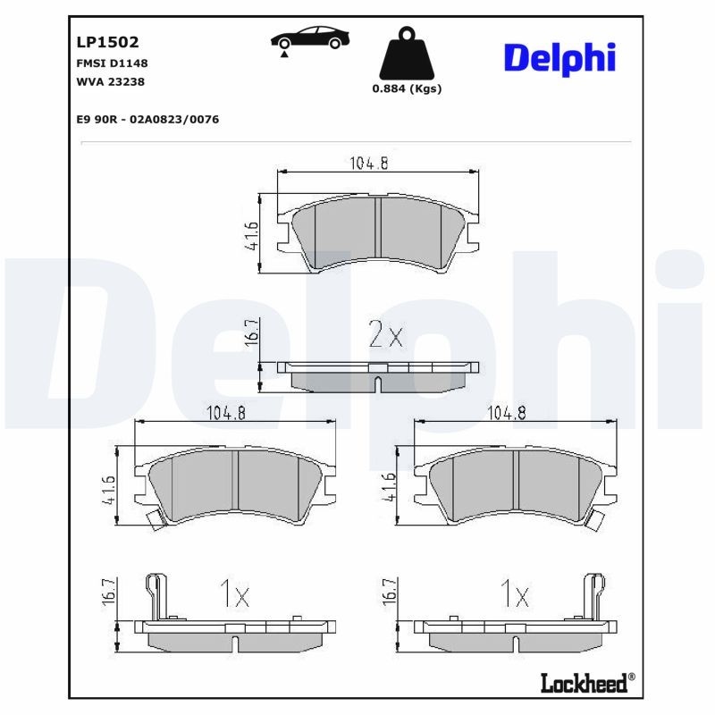 Bromsbelaggssats skivbroms LP1502 Delphi