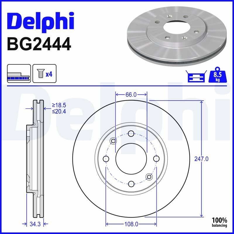 DELPHI Brake disc PEUGEOT,CITROËN,MEGA BG2444 1618864480,169003,424694 Brake rotor,Brake discs,Brake rotors 4246A7,424996,91517695,95517695,95661747