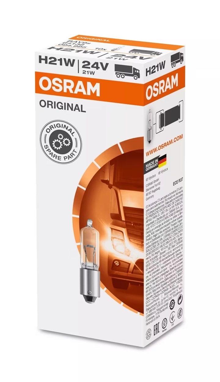 OSRAM Light Bulbs H21W 64138 Bulb, indicator MERCEDES-BENZ,VOLVO,MAN,ACTROS MP4 / MP5,ANTOS,AROCS,FH,FH16,FM,FM II,TGL I,TGM I,TGS I,TGX I,4 - series