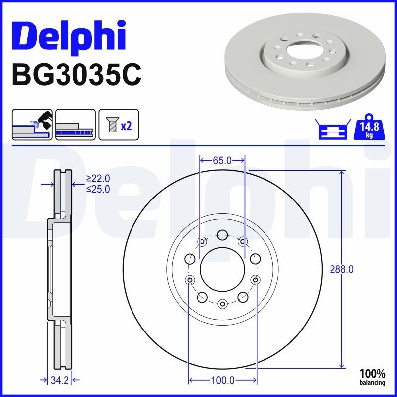 DELPHI Brake disc VW,AUDI,SKODA BG3035C 1J0615301C,1J0615301R,1J0615301S Brake rotor,Brake discs,Brake rotors 6R0615301A,6R0615301D,JZW615301D