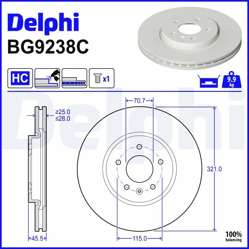DELPHI Brake disc Vented BG9238C Brake rotor,Brake discs OPEL,VAUXHALL,INSIGNIA Caravan,INSIGNIA CC,Insignia B Country Tourer (Z18)